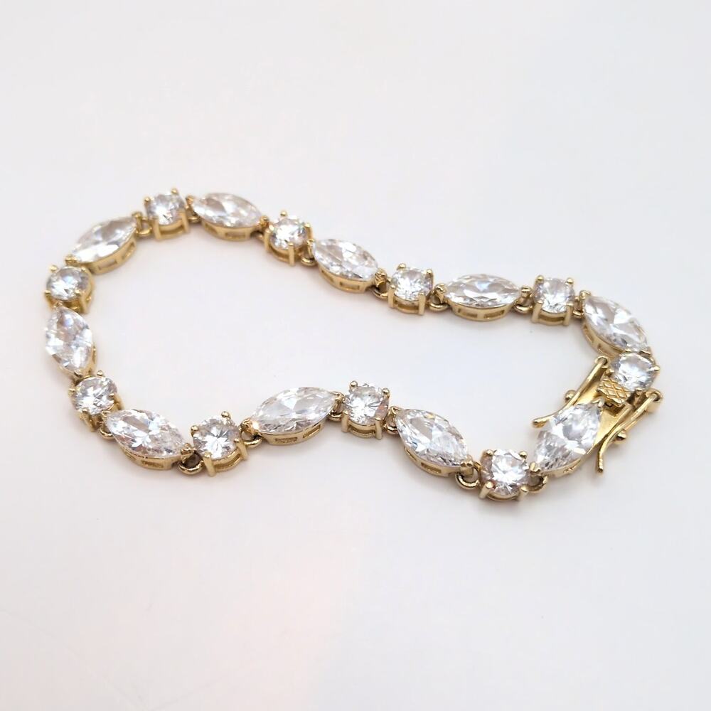 Sterling Silver 925 Gold Plated FAS Sparkly Cubic Zirconia Tennis Bracelet 6.75"